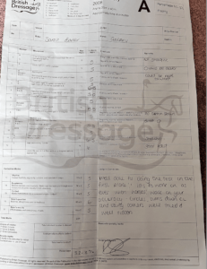 Dressage marking sheet